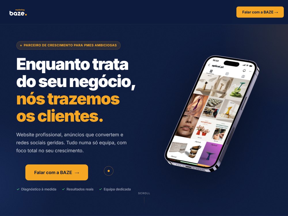 Landing page criada para a BAZE Marketing