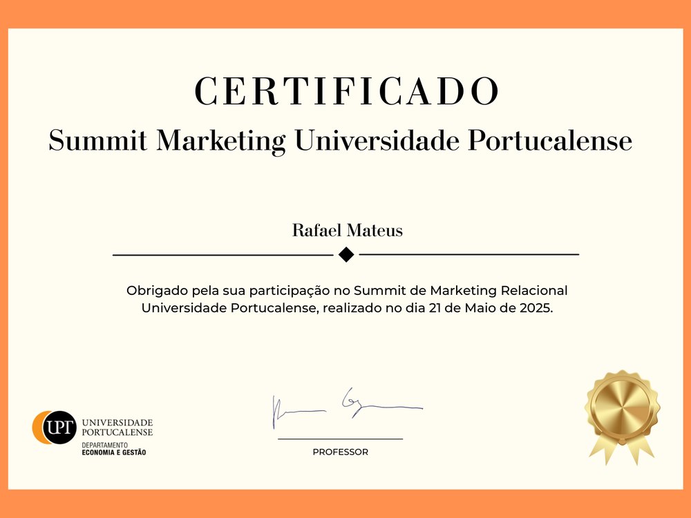 Certificado de participação na organização do Marketing Summit 2025